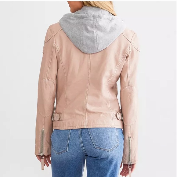 NWT Mauritius Leather hooded Jacket Blush removable hood M Lamb leather - Picture 4 of 16